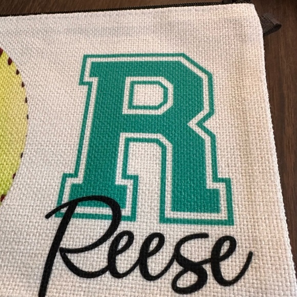 Softball Makeup Bag/ Pencil Pouch. Zip Closure. Wristlet Strap. Personalized - Picture 6 of 6